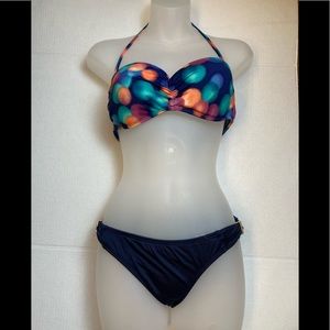 🌞NWOT Bar III padded bandeau bikini Navy blue bottoms A